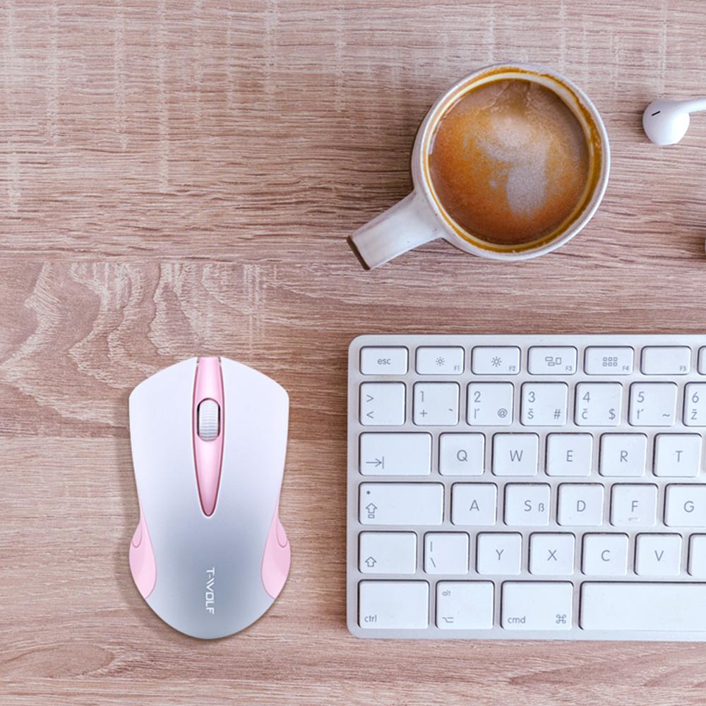 T-WOLF Q2 2.4G Wireless Optical Office Mouse 3 Button 1200 DPI Ergonomic Gaming Mouse for PC/Laptop White