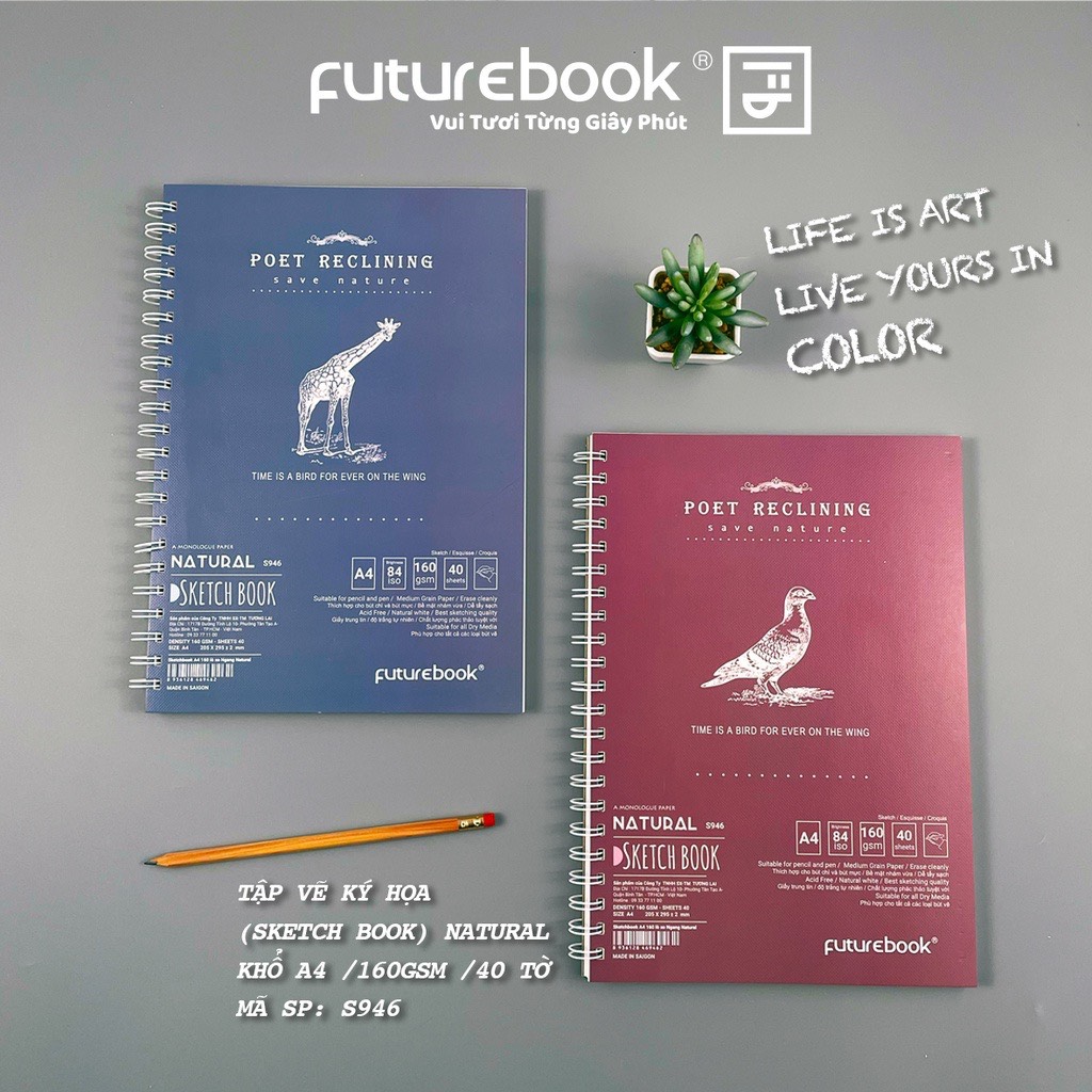 Tập Vẽ Ký Hoạ (SketchBook) Natural- A4- DL160- 40 Tờ- Lò xo lật ngang. MSP: S946. VPP FUTUREBOOK. (Giao Mẫu Ngẫu Nhiên )