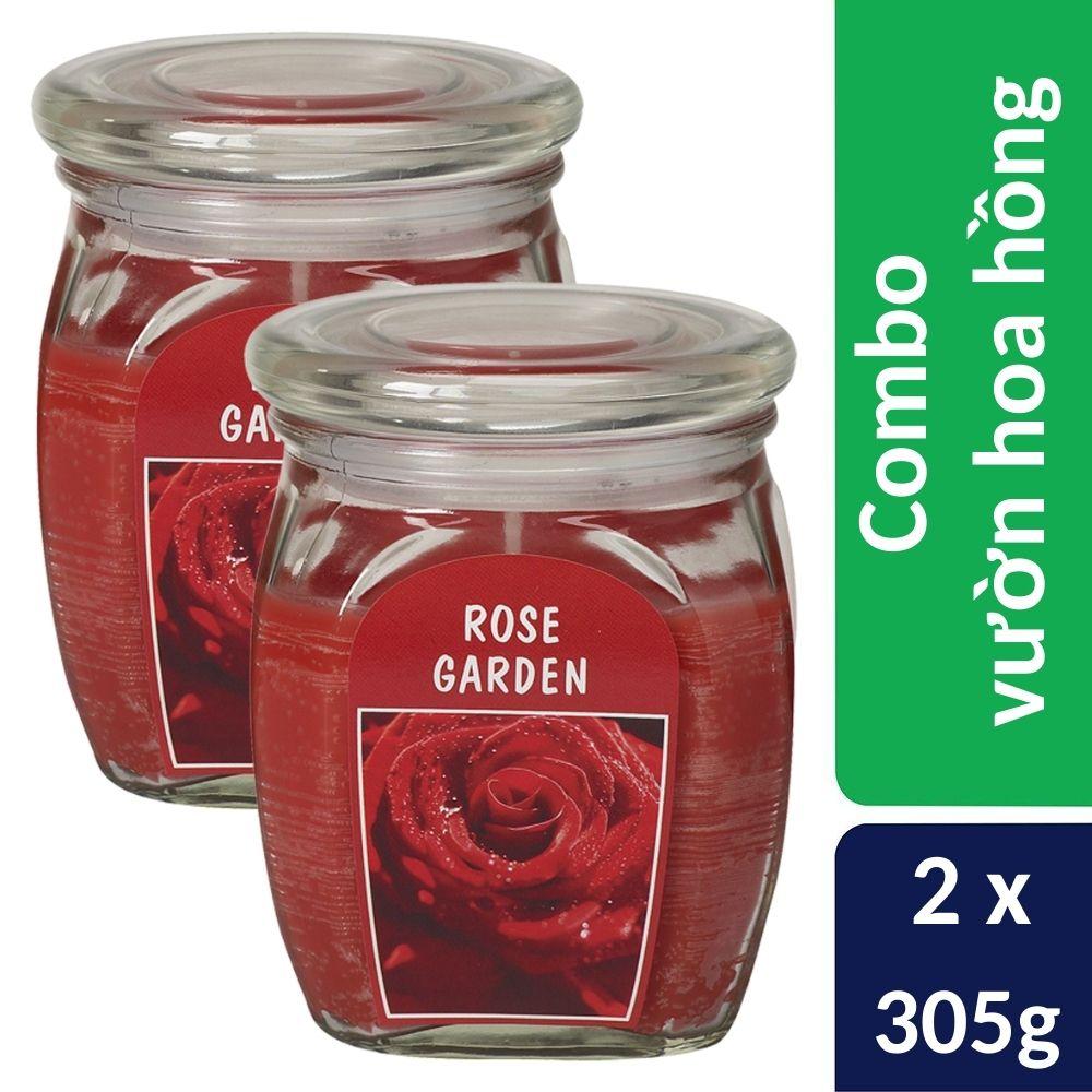 Combo 2 hũ nến thơm Bolsius nhập khẩu Châu Âu Rose garden 305g - vườn hoa hồng