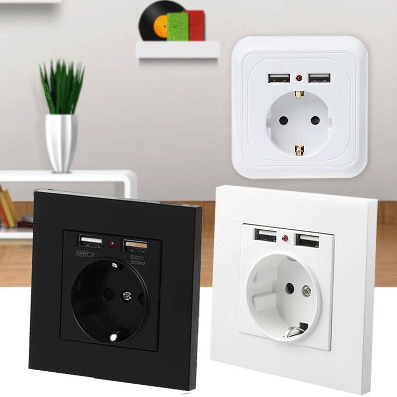 16A Wall Socket Power Outlet With Dual USB Ports LED Light White Panel EU Plug