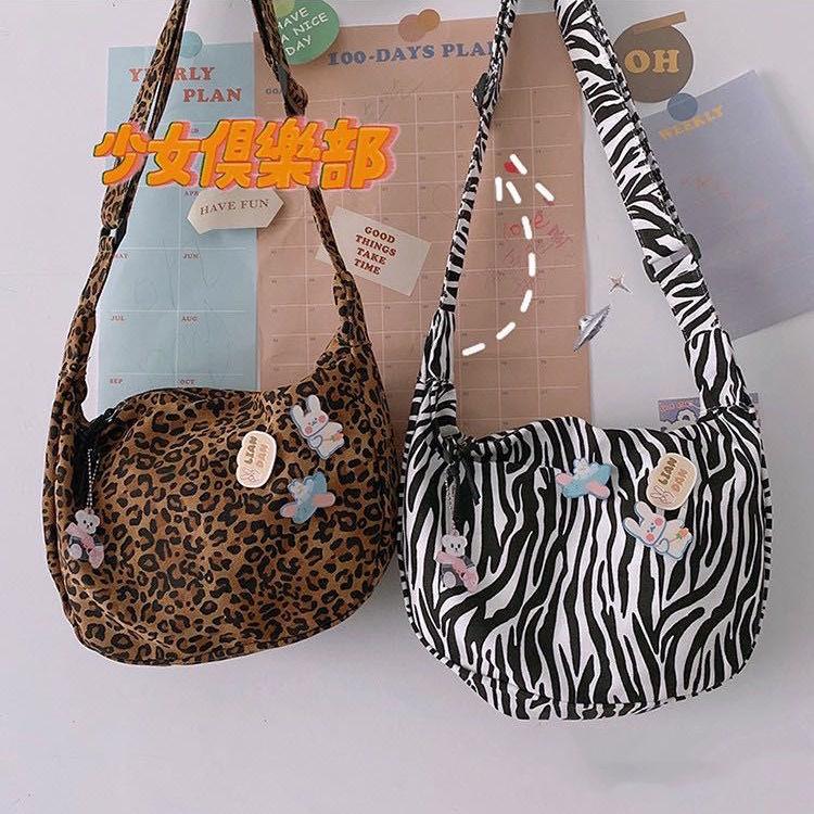 Bag Women's New Zebra Pattern Vintage Canvas Bag Female Student Korean Style Leopard Print Messenger Bag All-Match Shoul