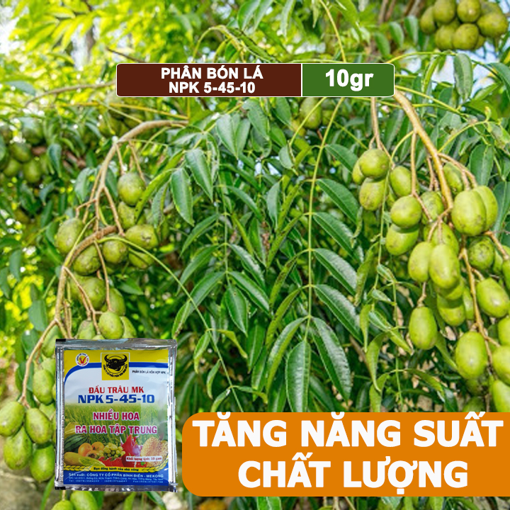 Phân Bón Npk 5-45-10, Greenhome, Đầu Trâu, Gói 10Gr, Phân Bón Kích Ra Hoa, Đậu Trái
