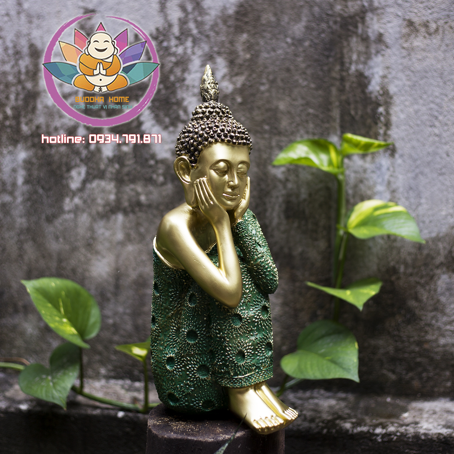 Bộ tam thế Phật An nhiên Màu xanh rêu vàng cổ, phong thủy, trang trí nhà cửa, thờ cúng