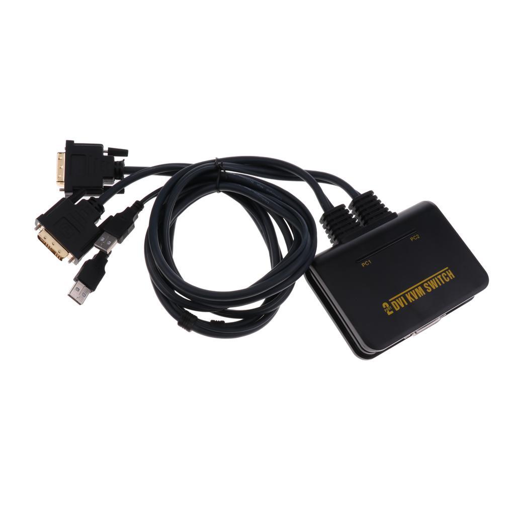 2-Port USB KVM Switch Converter with Cable for Mouse Keyboard Black
