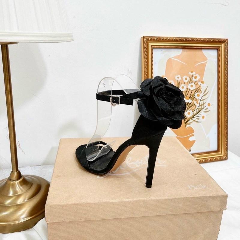 GIÀY SANDAL HOA TRÀ HẬU GÓT NHỌN 9 PHÂN