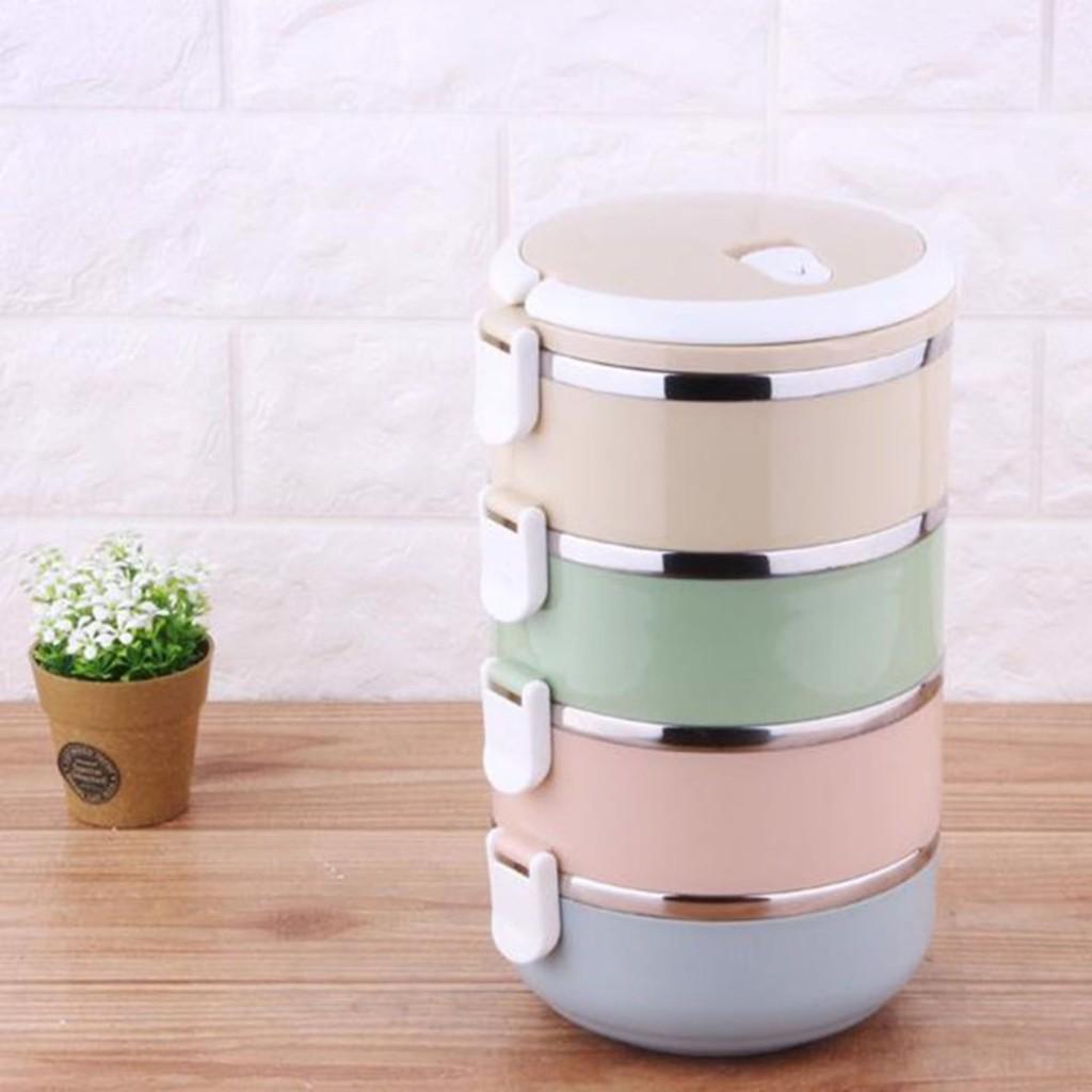 Hộp Đựng Cơm Lúa Mạch 4 Tầng Cao Cấp Bằng Inox Giữ Nhiệt Siêu Tiện Lợi - Cặp Lồng Giữ Nhiệt Lúa Mạch 4 Tầng