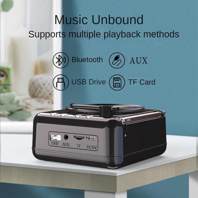 Không dây bluetooth retro radio vinyl trình phát ghi Bluetooth loa sáng tạo radio retro radio trang trí mini di động Color: white