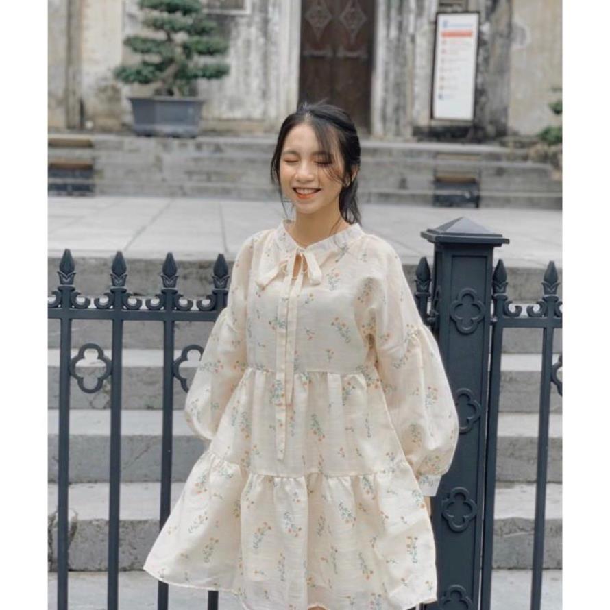 ĐẦM BABYDOLL HOA NHÍ TAY PHỒNG