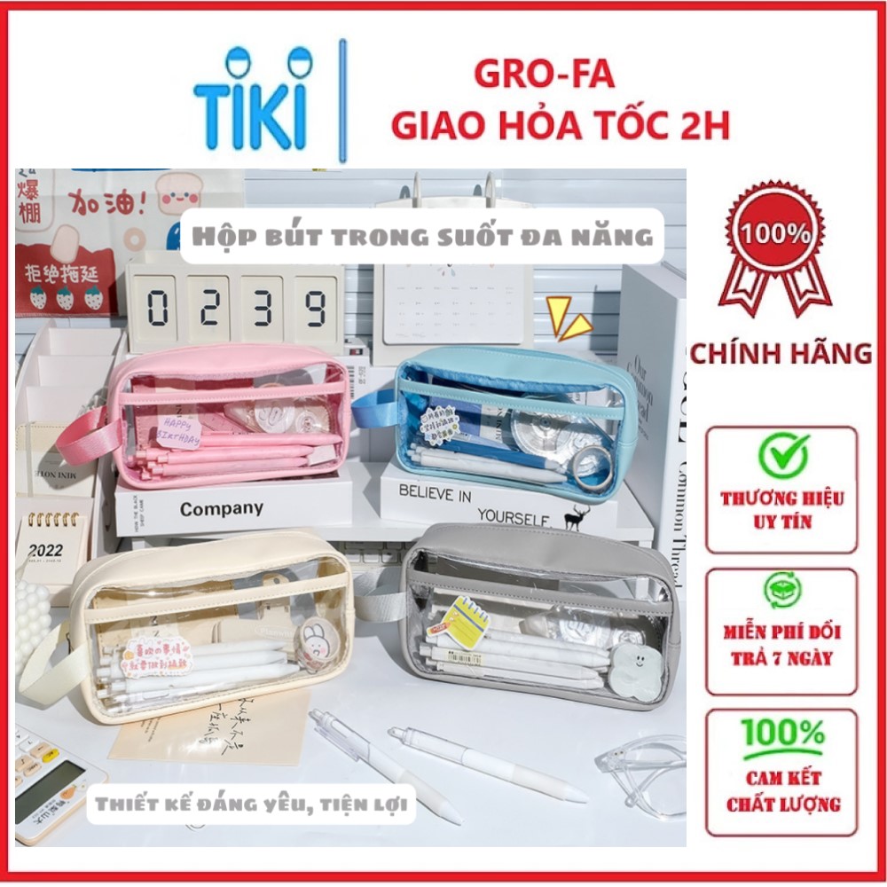 Hộp bút Túi Đựng Bút Trong Suốt Cỡ Lớn Chống Thấm Nước Phong Cách Hàn Quốc / Túi đựng đồ dùng cá nhân ,túi du lịch Tặng kèm sticker trang trí - Hàng Chính Hãng