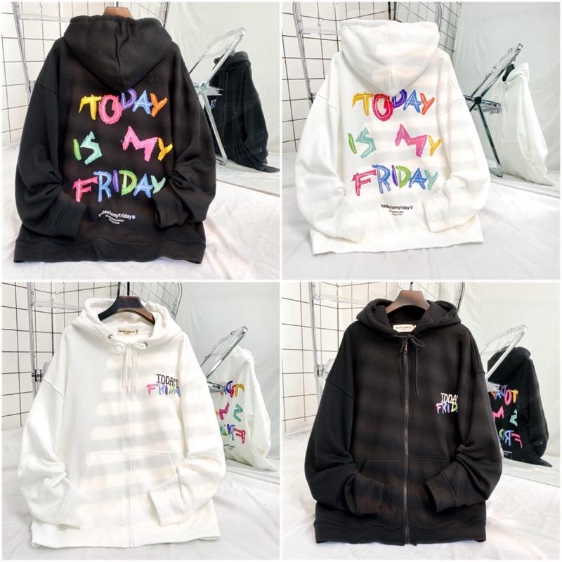 Áo Khoác Hoodie Nỉ Bông Unisex TODAY màu ĐEN/TRẮNG Nam nữ unisex/Áo hoodie zip dây kéo có mũ form rộng Jaystoree