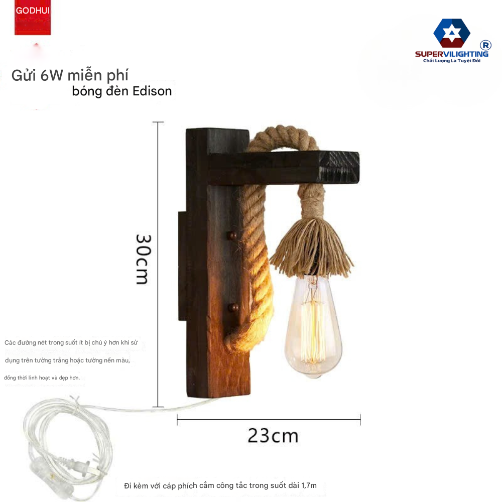 Đèn Gắn Tường Gỗ Vintage - Đèn Treo Tường Trang Trí Nội Thất &amp; Decor Quán Cafe Hiện Đại