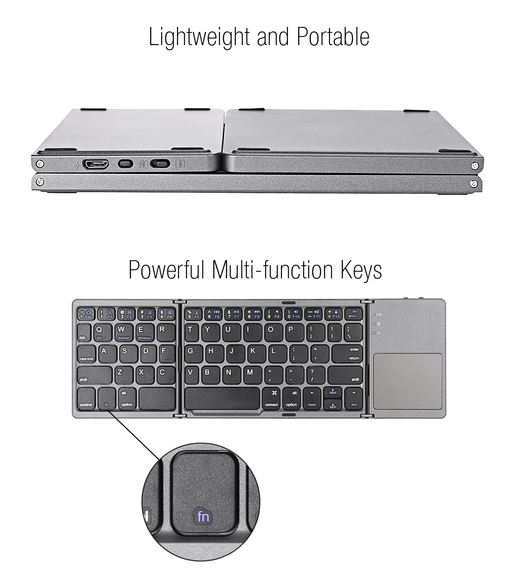 Bàn Phím Không Dây Mini Gấp Gọn Bluetooth Tích Hợp Touchpad B033 - Hàng Nhập Khẩu