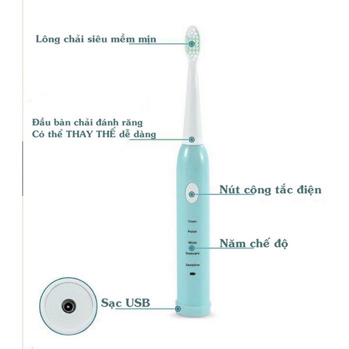 Bàn chải đánh răng điện Electric Toothbrush. Tặng kèm 4 đầu bàn chải thay thế️