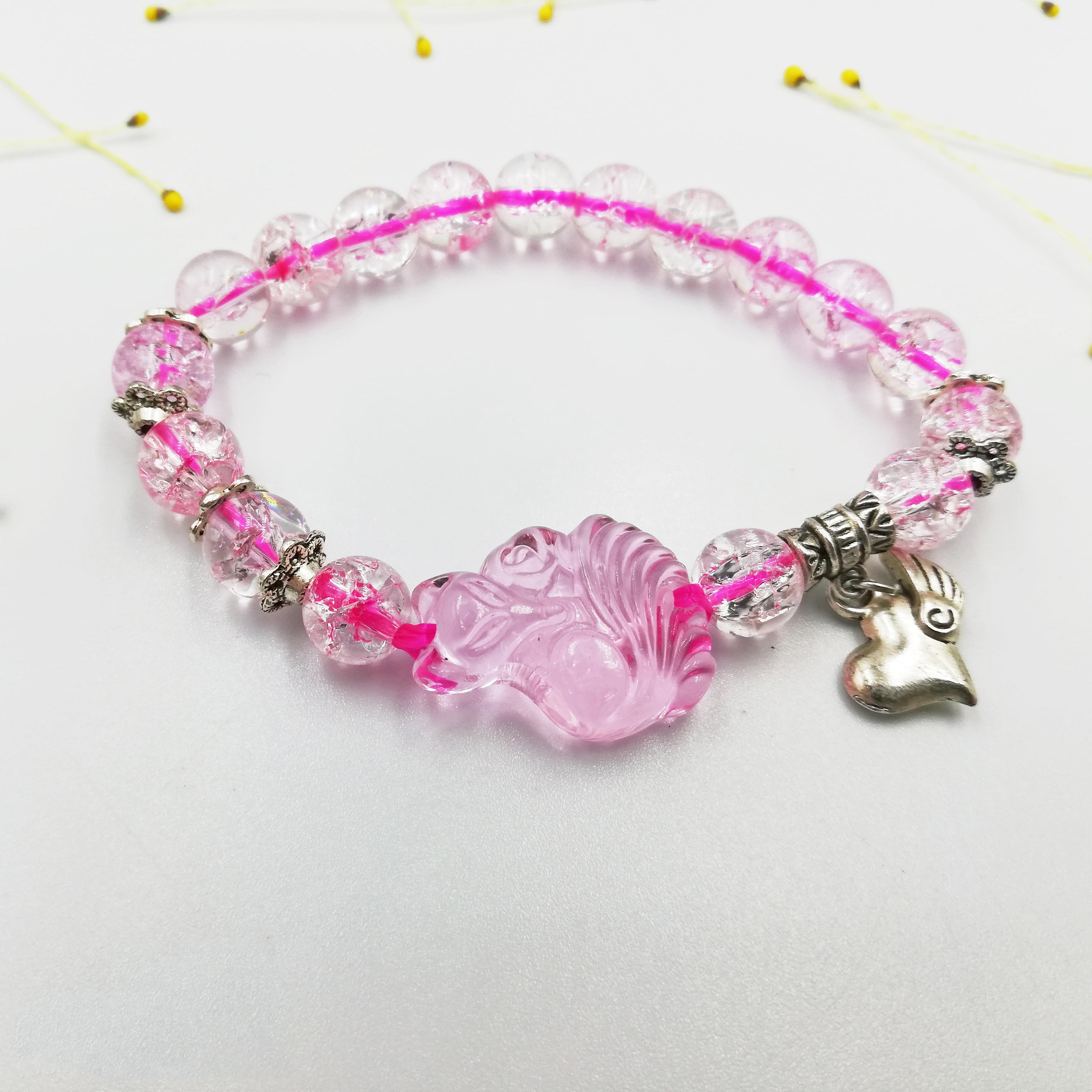 Vòng Tay Hồ Ly Topaz Hồng Phối Pha Lê Tuyết Hồng Mix Charm