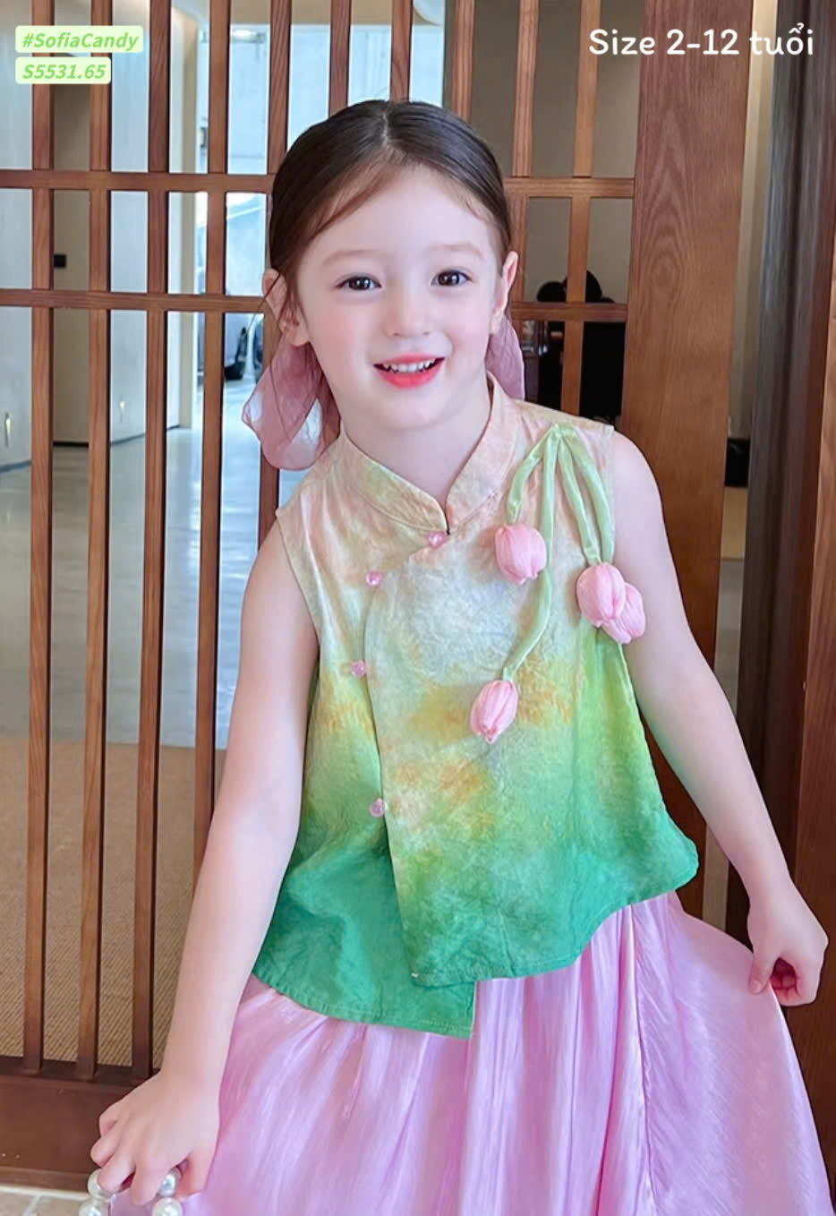 set váy sườn xám cho bé gái diện tết năm mới lễ hội giáng sinh 10-40kg lụa mềm mát hoa nổi