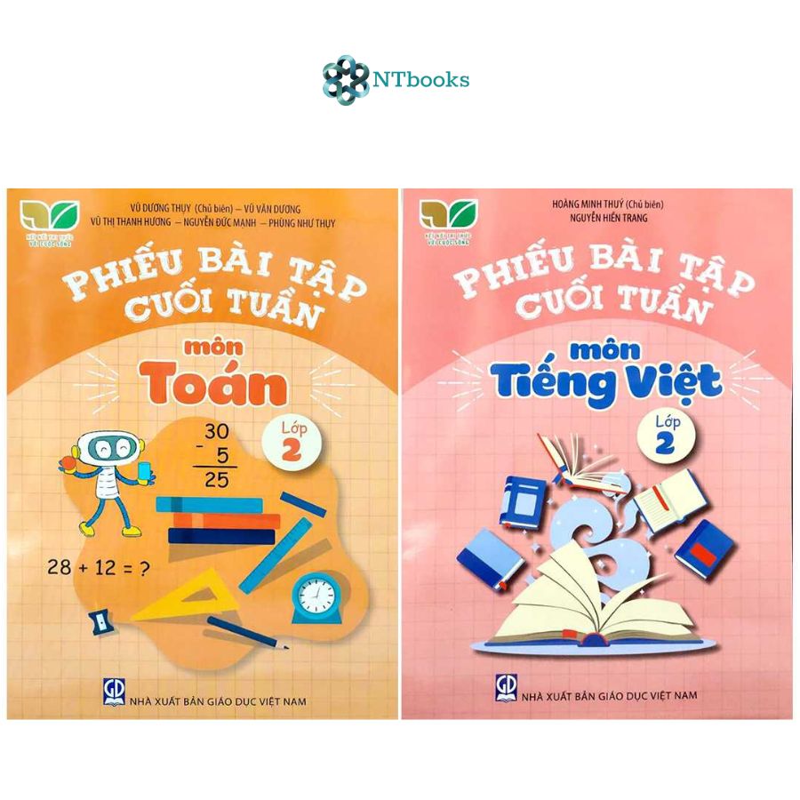 Combo 2 cuốn Phiếu Bài Tập Cuối Tuần Môn Toán, Tiếng Việt Lớp 2 - Bộ Kết Nối