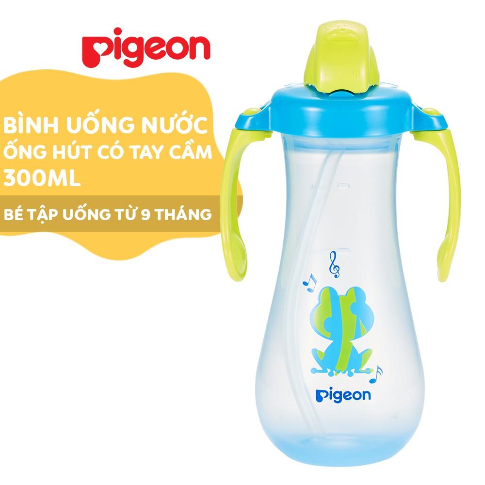 Bình uống nước ống hút có tay cầm Pigeon 300ml - Màu Xanh/ Hồng (HSD: 10/2025)