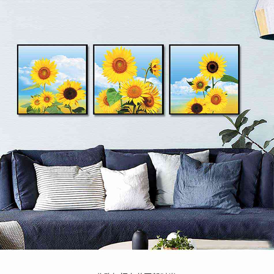 Bộ 3 tranh canvas treo tường Decor Hoa hướng dương - DC125