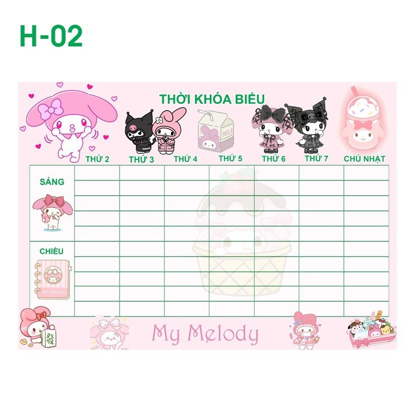 Thời khoá biểu My Melody 4 tấm khác nhau