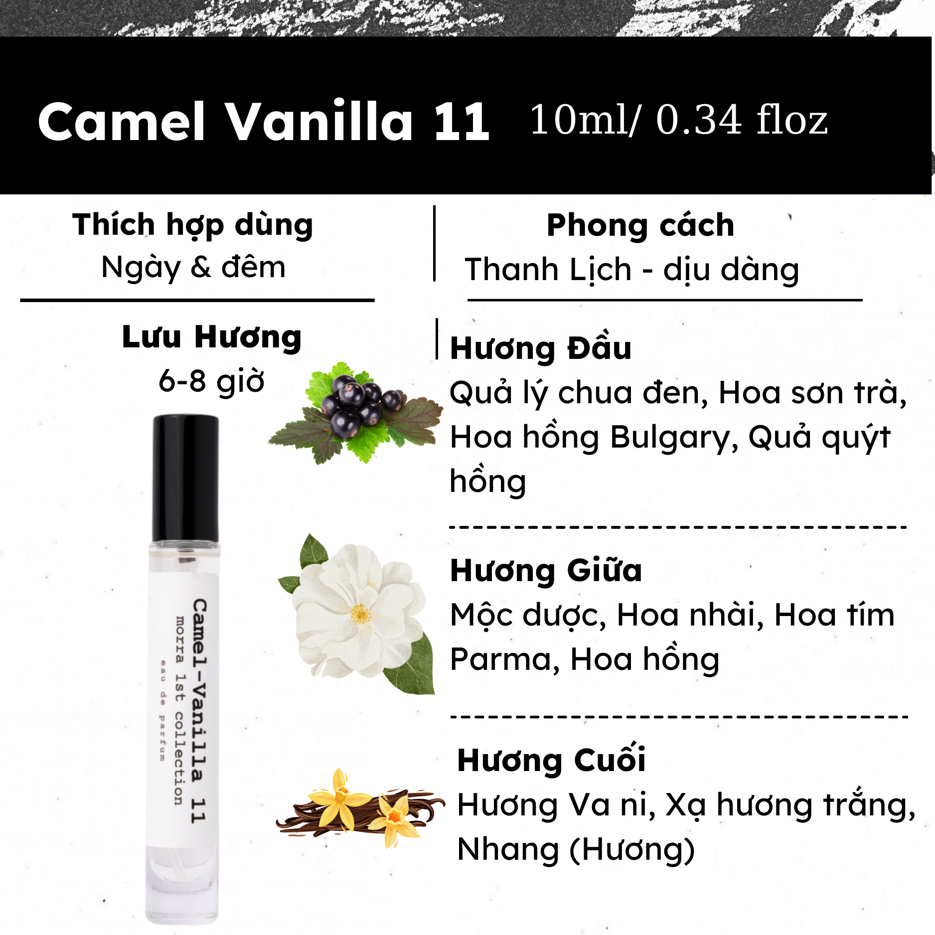 Nước Hoa Nữ Morra Camel Vanilla 11  Dung Tích 10ml Hương Phấn Hoa Dịu Dàng, Cuốn Hút Lưu Hương Lâu 6H - 8H