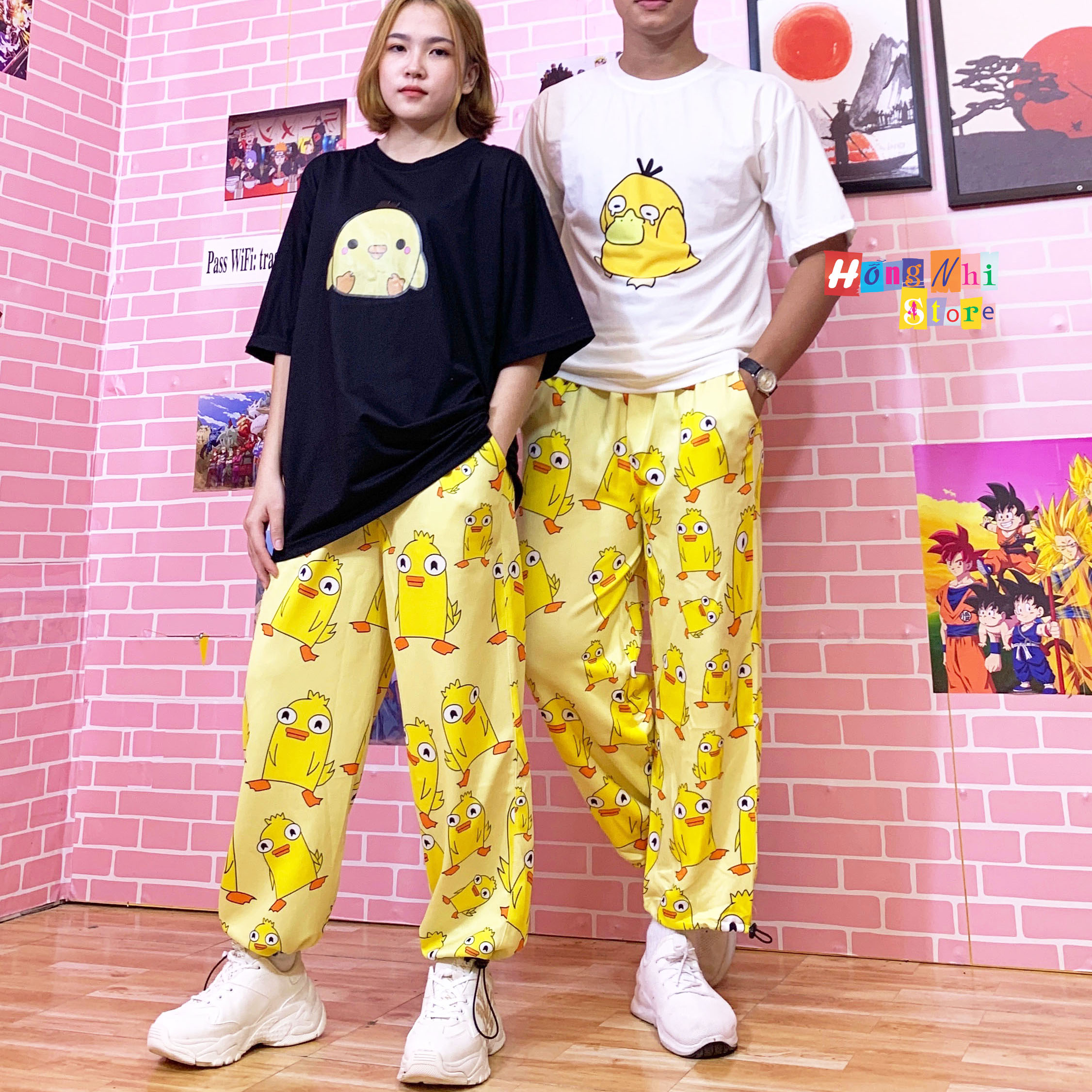 Quần Hoạt Hình Dài Dây Rút Lai Vịt Vàng Cartoon Pant Oversize Ulzzang Unisex - MM