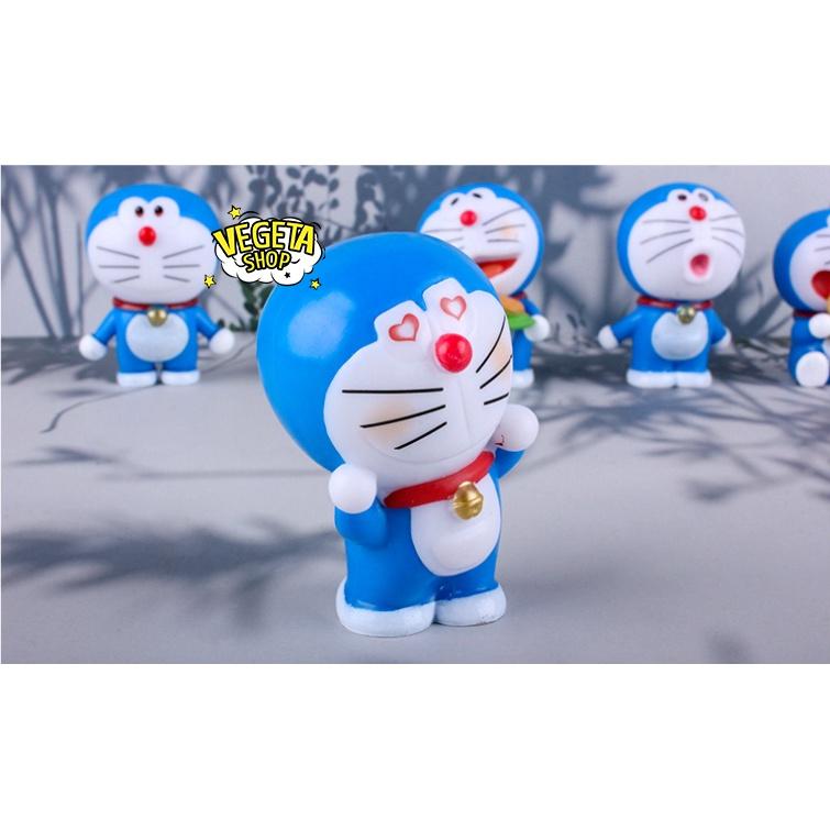 Mô hình Doraemon Doremon - Set 6 tư thế nhân vật Doraemon Doremon cầm bánh rán dorayaki mắt trái tim - Sơn đẹp - 6cm