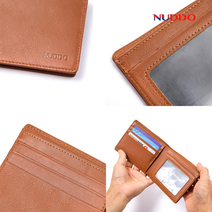 Ví da nam cao cấp NUDDO bóp nam da bò thật vân trơn kiểu dáng ngang cao cấp NN005