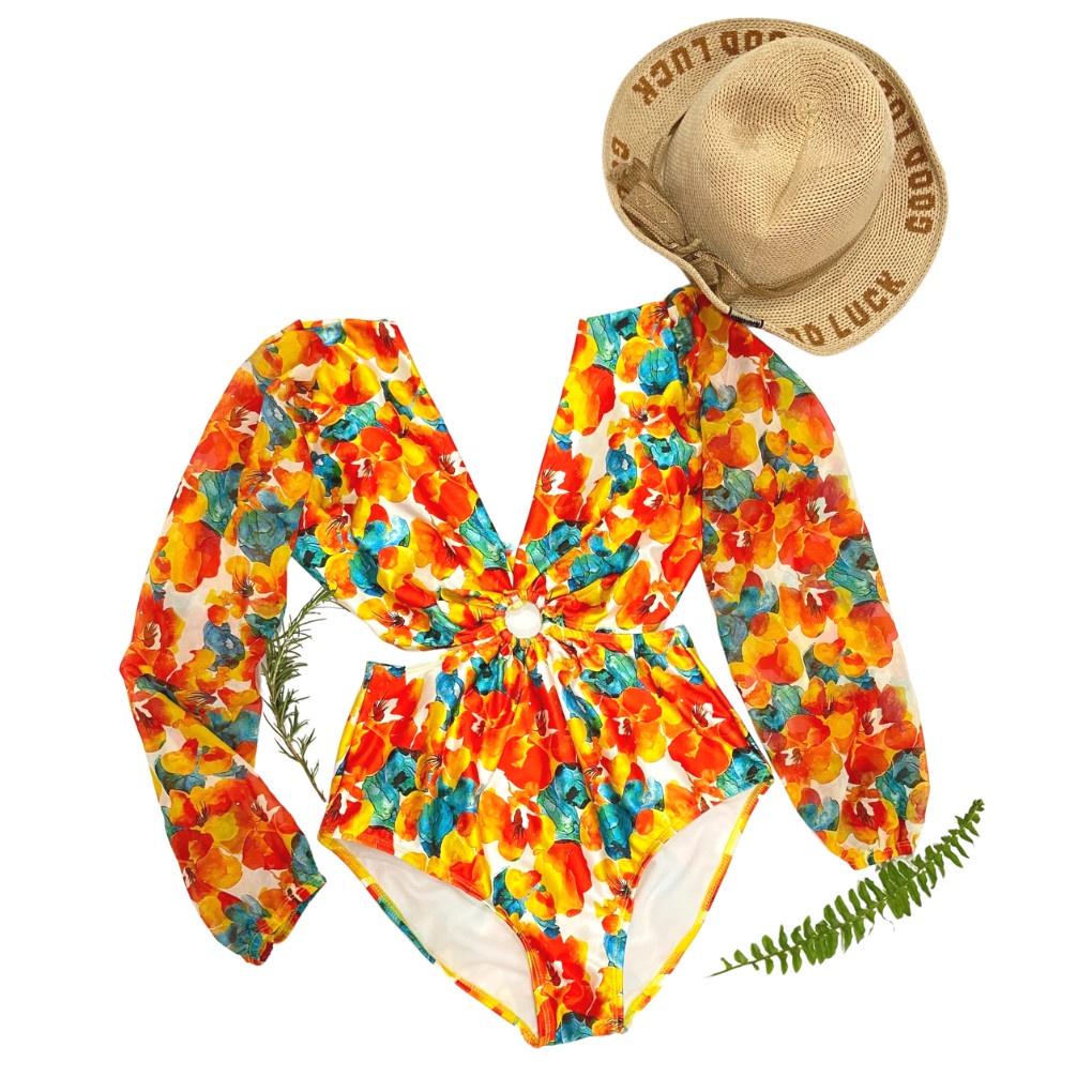 BIKINI 1 MẢNH HỌA TIẾT HOA VÀNG CAO CẤP BIKINI UMI