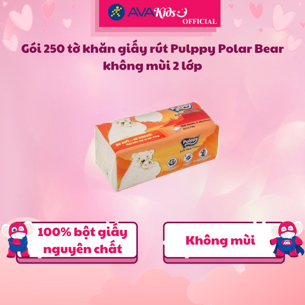 Gói 250 tờ khăn giấy rút PULPPY Polar Bear không mùi 2 lớp - Hàng Chính Hãng