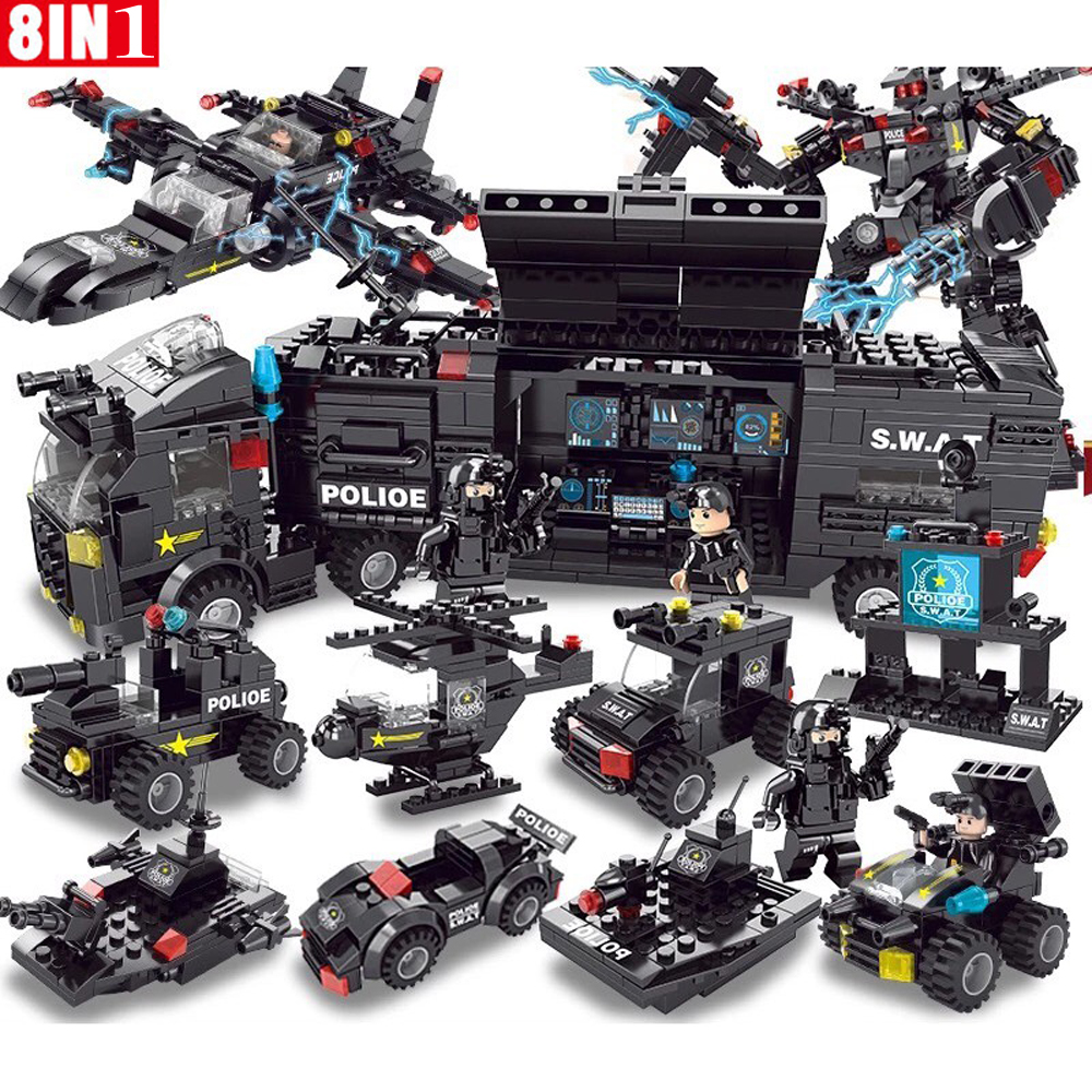 Đồ Chơi Xếp Hình Mô Phỏng Cảnh Sát Đặc Chủng 700 Mảnh Ghép Chất Liệu Nhựa ABS Nguyên Sinh