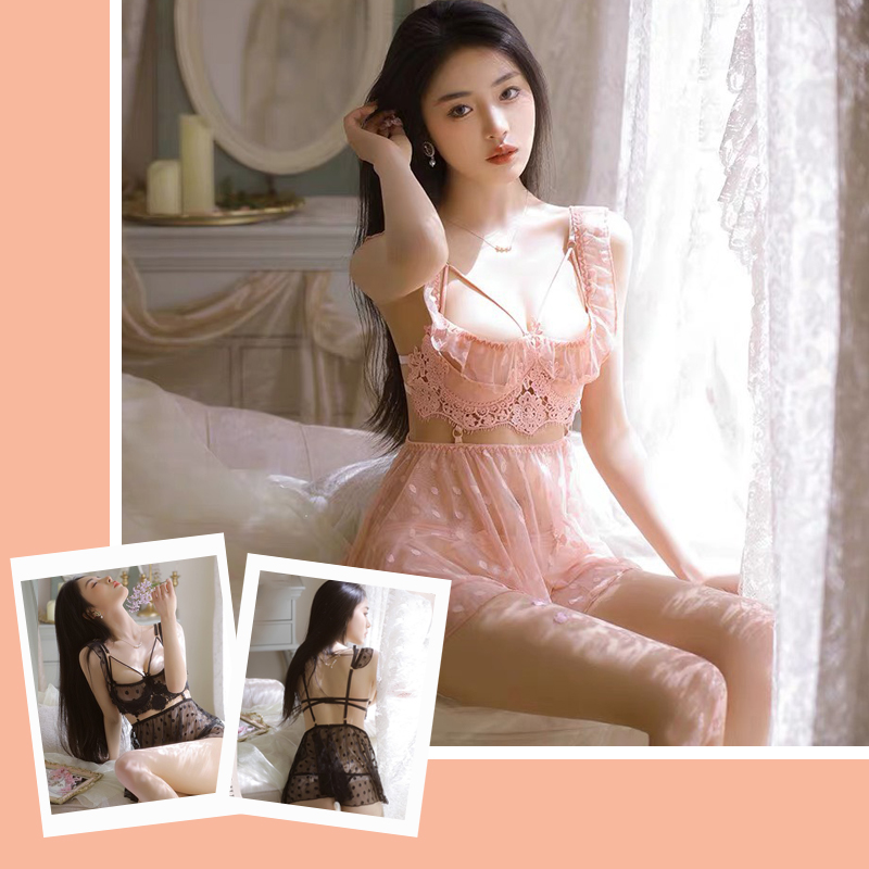 Váy ngủ 2 dây xuyên thấu ren ngực hở lưng sexy P61 - Đầm ngủ nữ xuyên thấu kèm quần lót lọt khe gợi cảm - Đồ ngủ nữ sexy