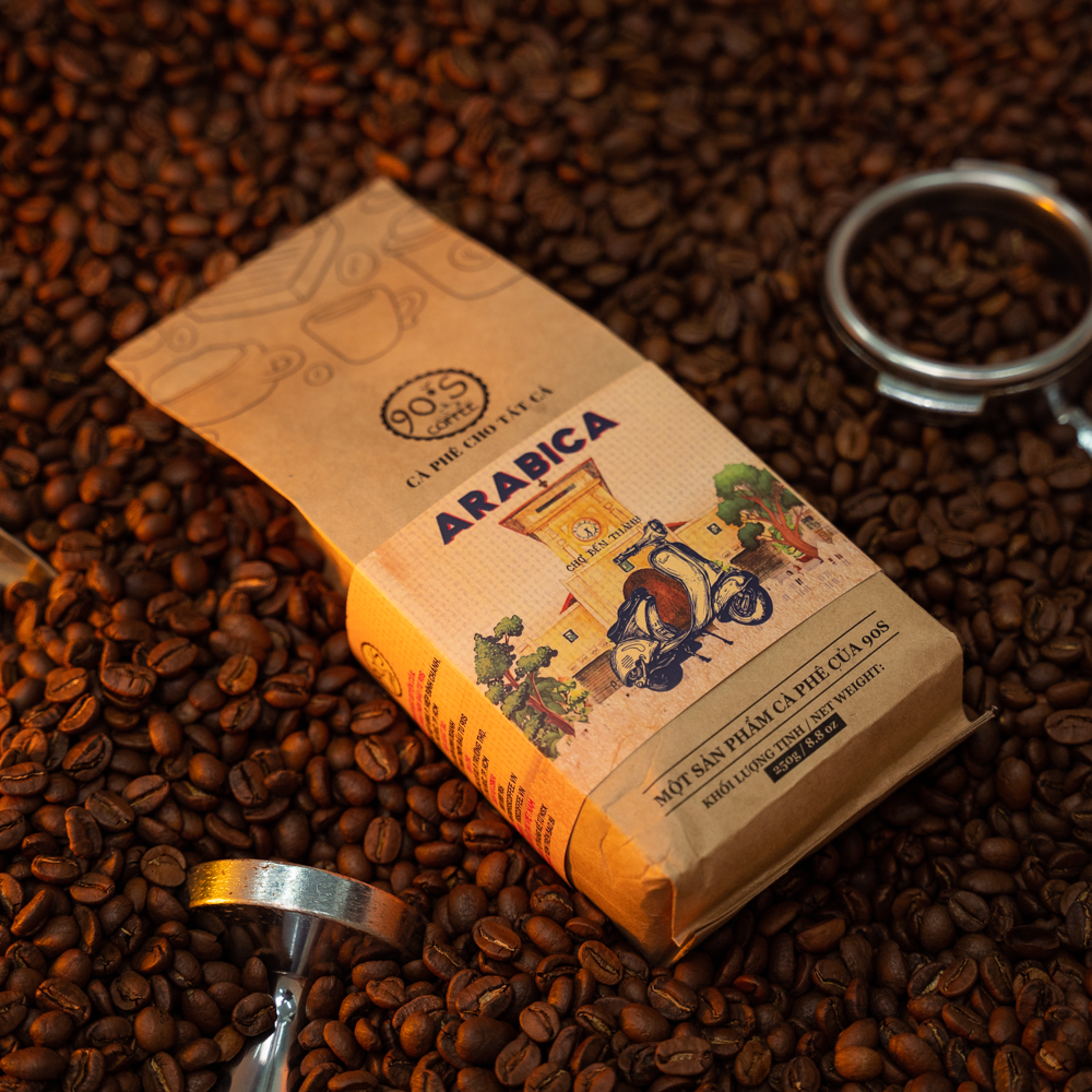 Cà Phê Hạt Arabica Rang Mộc Nguyên Chất - 90S Coffee Vietnam - 100% Cà Phê Sạch Cao Cấp - Túi 250g
