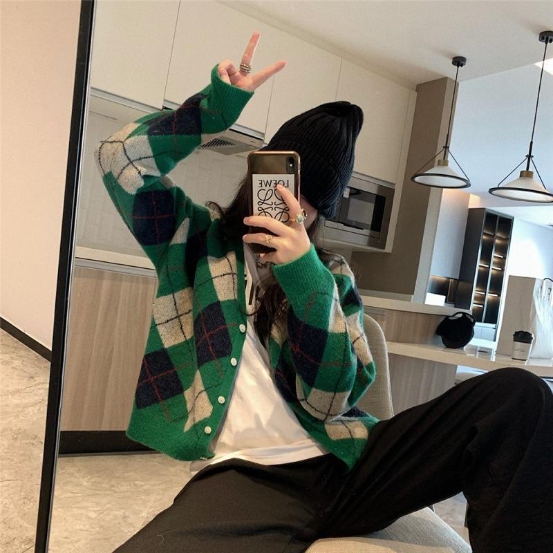 MS461 Áo khoác len cardigan hình trám phối màu