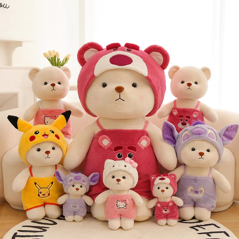 Gấu Bông Lena Đội Mũ Đeo Yếm Cosplay Lotso, Stitch, Pikachu Cực Xinh