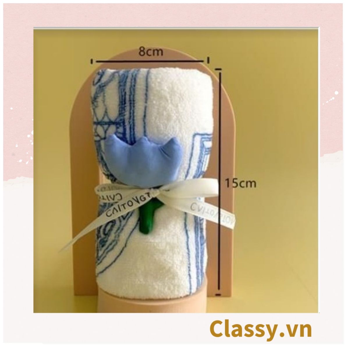 Khăn tắm nhỏ 30 X 60 CM Xếp Thành gắn hoa tulip kèm ruy băng Q1771