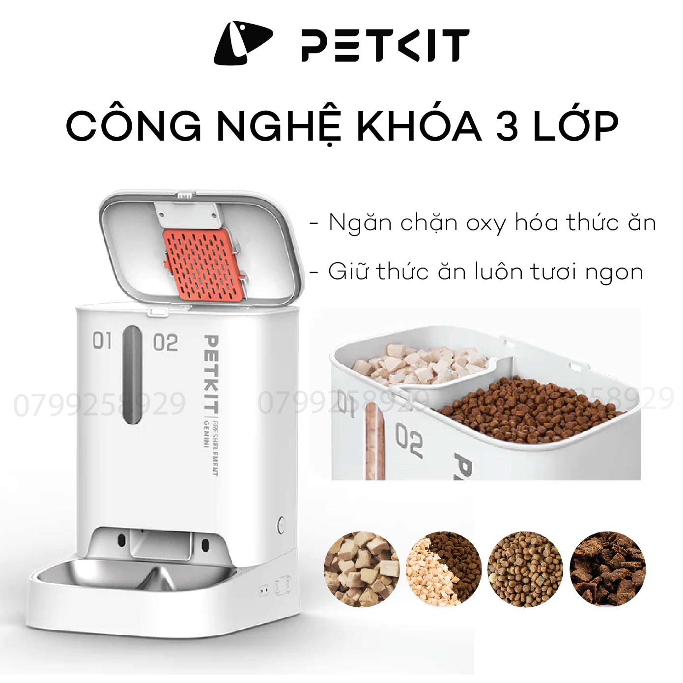 Máy Cho Chó Mèo Ăn Tự Động Petkit Gemini Kết Nối Wifi, Hai Ngăn, Dung Tích 5 Lít