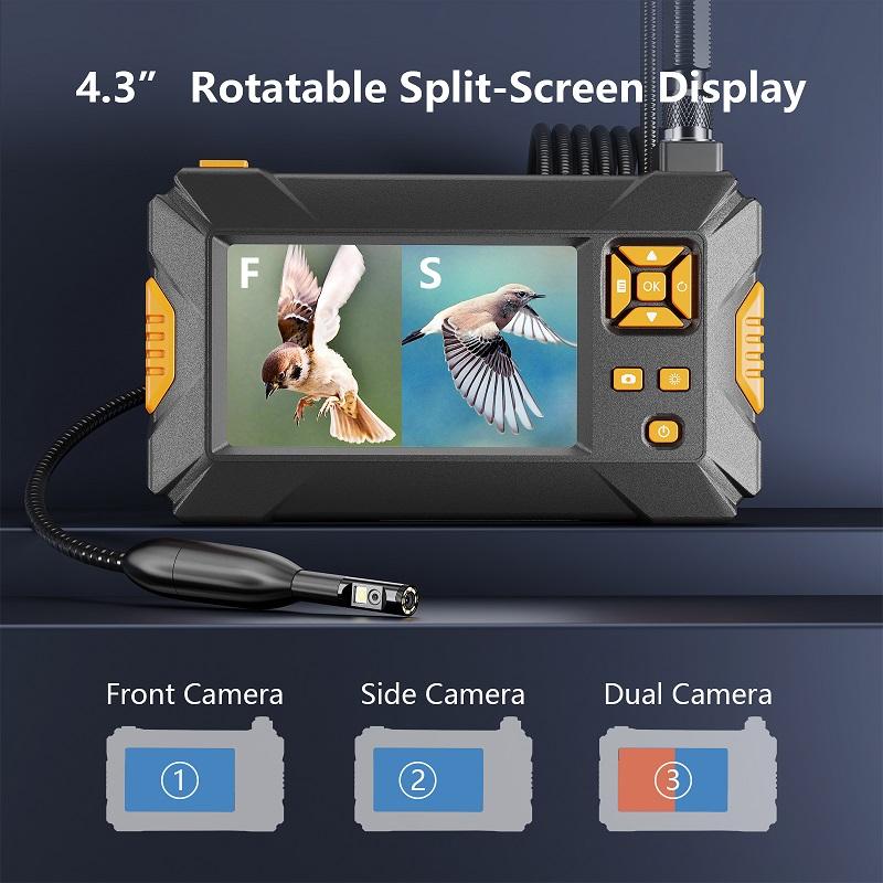 Camera nội soi công nghiệp 360 độ 360 ° Ống kính xoay kép 4,3 '' Kiểm tra màn hình IPS Borescope 9 Đèn LED 32GB