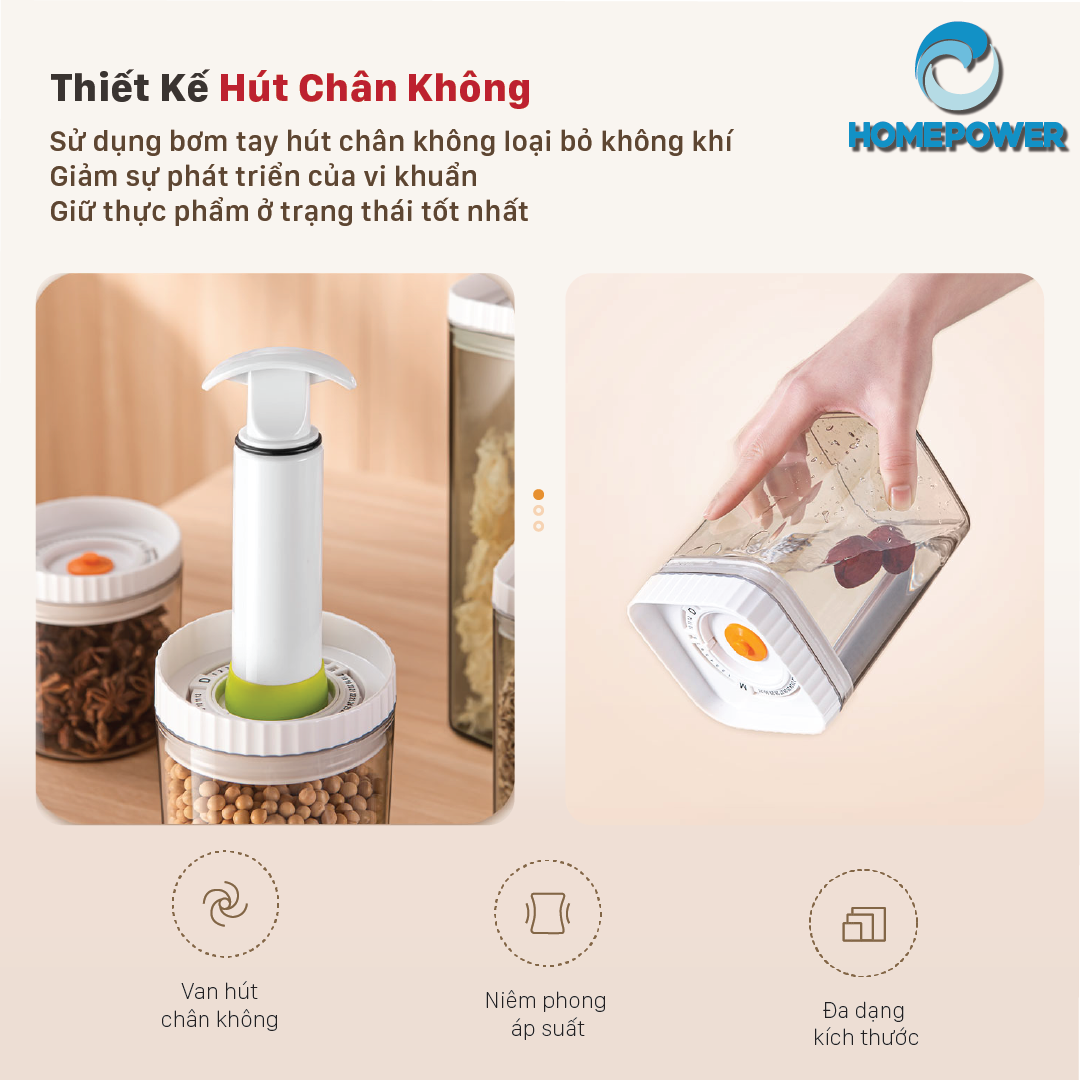 Hộp nhựa bảo quản thực phẩm khô, hộp đựng ngũ cốc hút chân không có vòng ghi chú thời gian Homepower chống ẩm mốc mối mọt