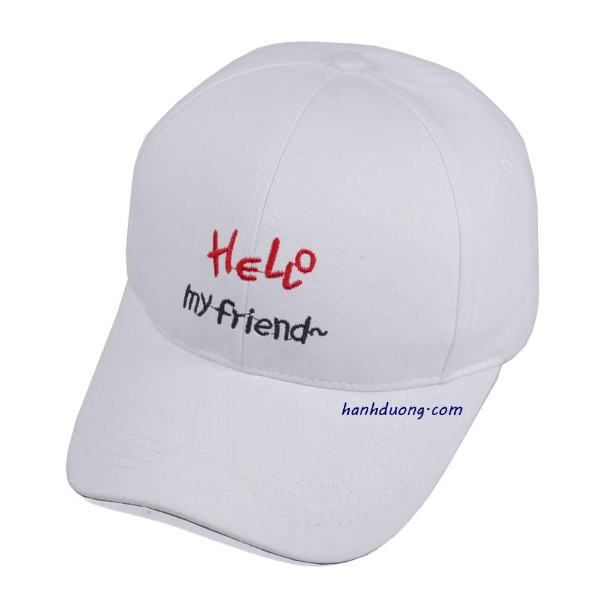 Nón kết Hello my friend mũ lưỡi trai nữ đẹp thời trang, chất liệu vải cotton thoáng mát, khóa xịn cao cấp