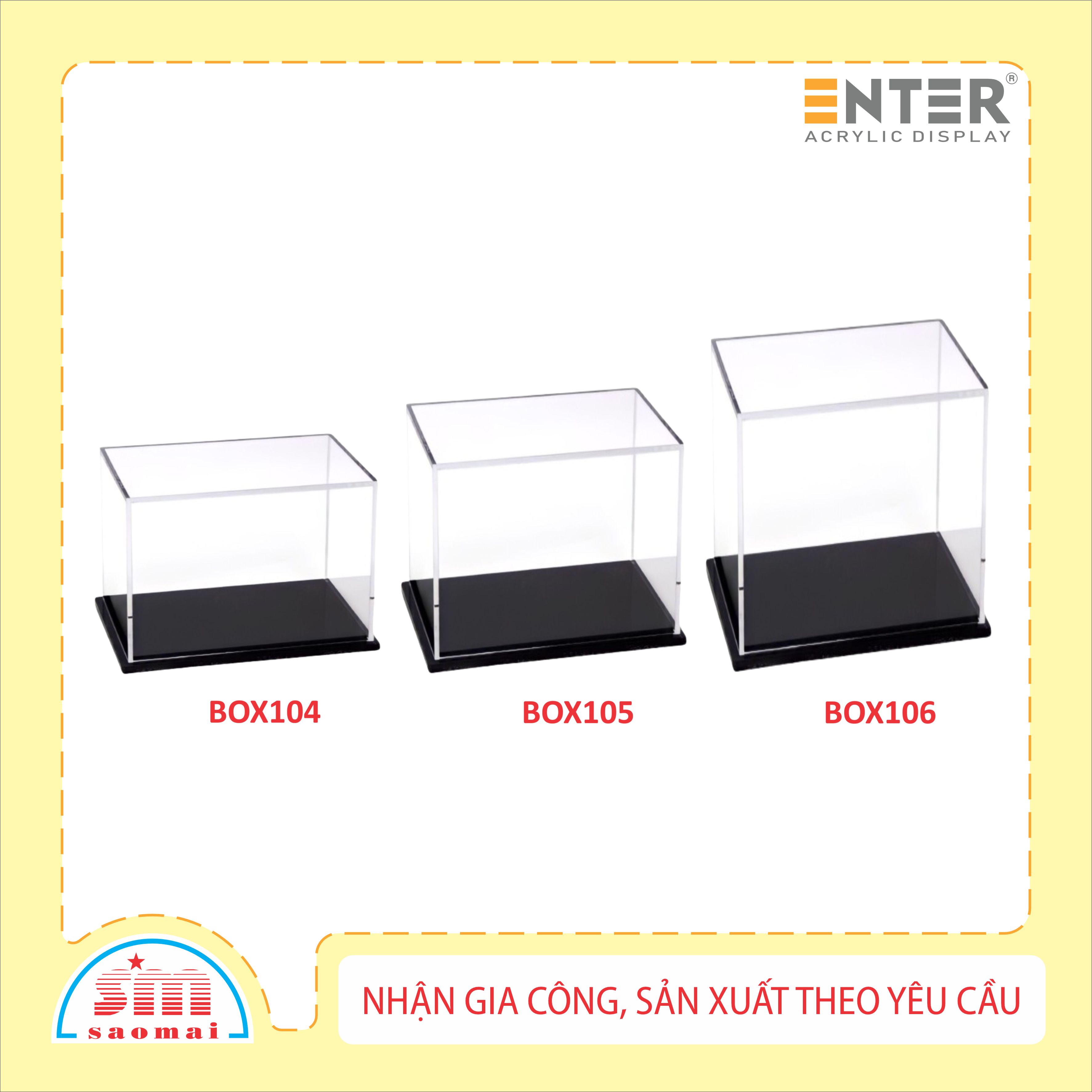 Hộp mica Enter BOX104 10x20x10cm mica dày 2mm, đế đen 5mmx2 chữ nhật nằm, Hộp trưng bày mô hình, Hộp mica trong chống bụi