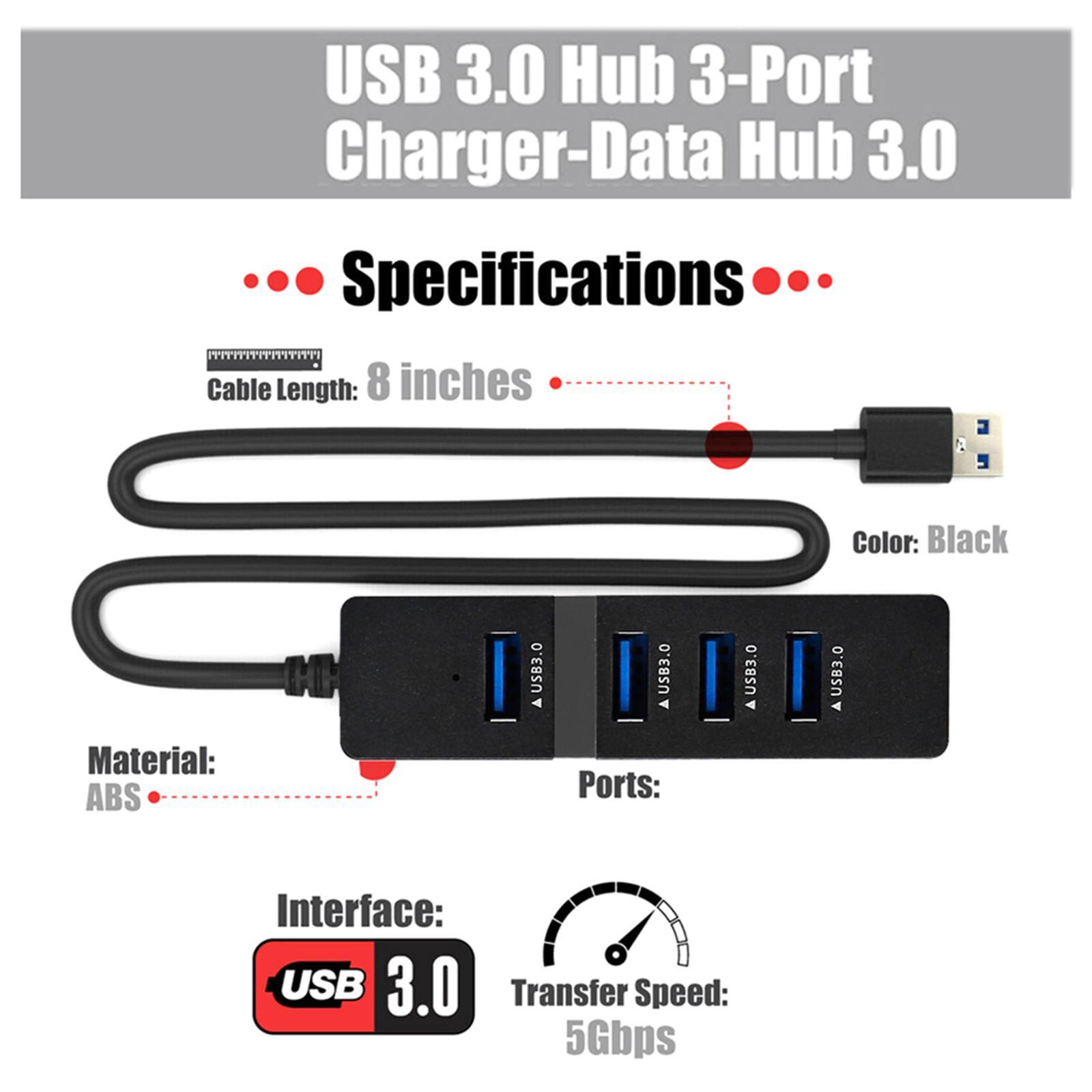 Compact 4 Ports USB 3.0 Hub Multi Splitter Portable for Desktop Computer PC