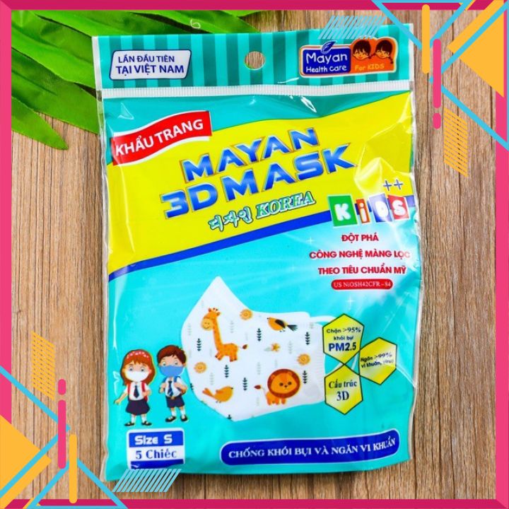 Khẩu Trang Mayan 3D Mask PM 2.5 Medi Loại 4 Lớp Gói 5 Cái Chống Bụi Vi Khuẩn Hiệu Quả