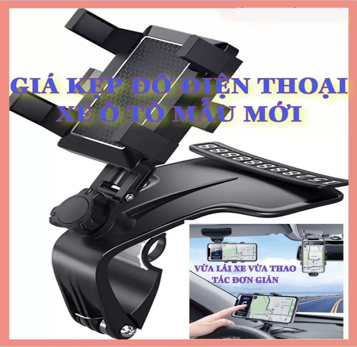 Giá kẹp đỡ điện thoại xoay 360 độ chống rung gắn taplo tấm chắn nắng gương chiếu hậu xe ô tô, xe hơi