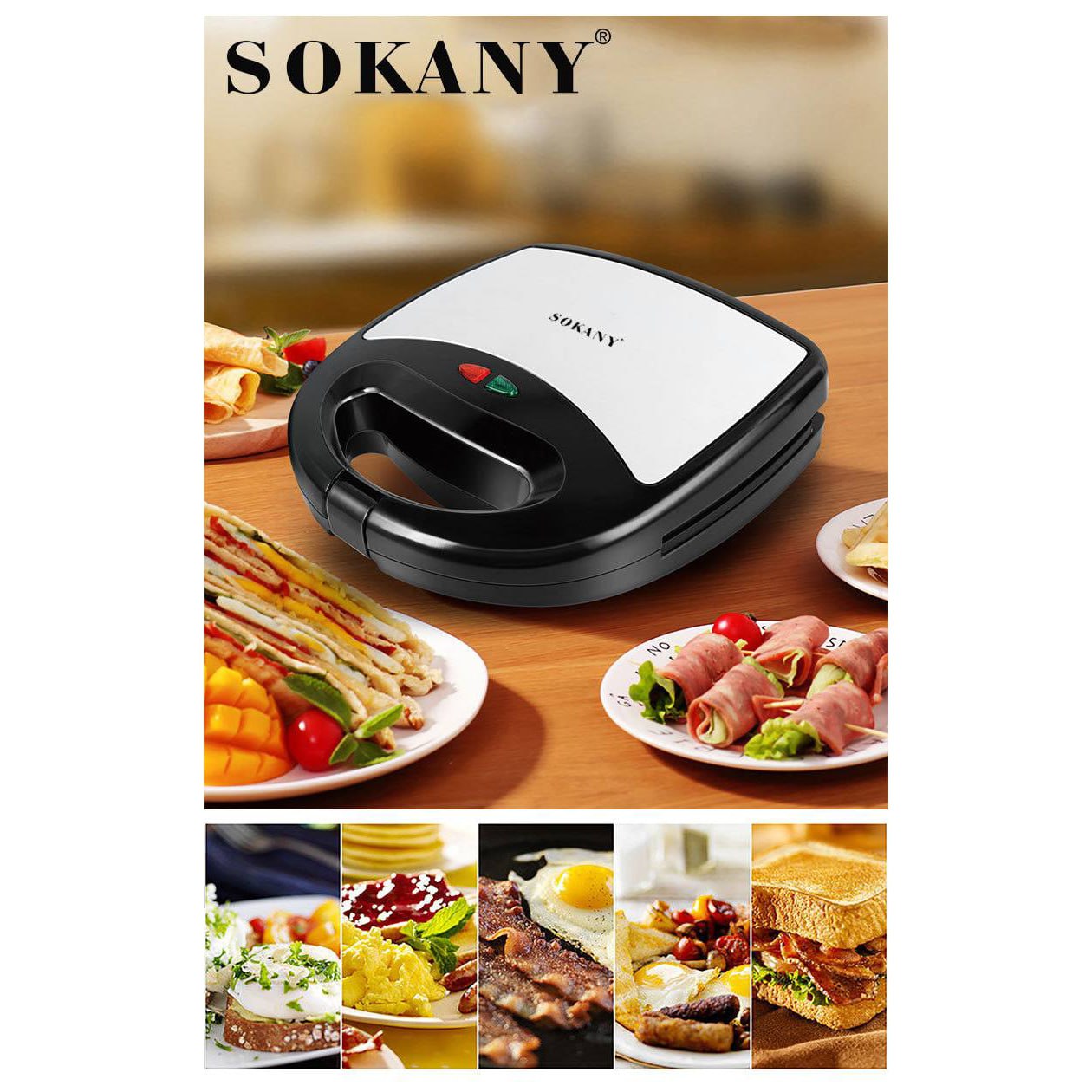 Máy kẹp nướng bánh mì 3 in 1 SOKANY chống dính cao cấp dễ dàng tháo lắp khay - SK302 - HÀNG CHÍNH HÃNG - DELIYA