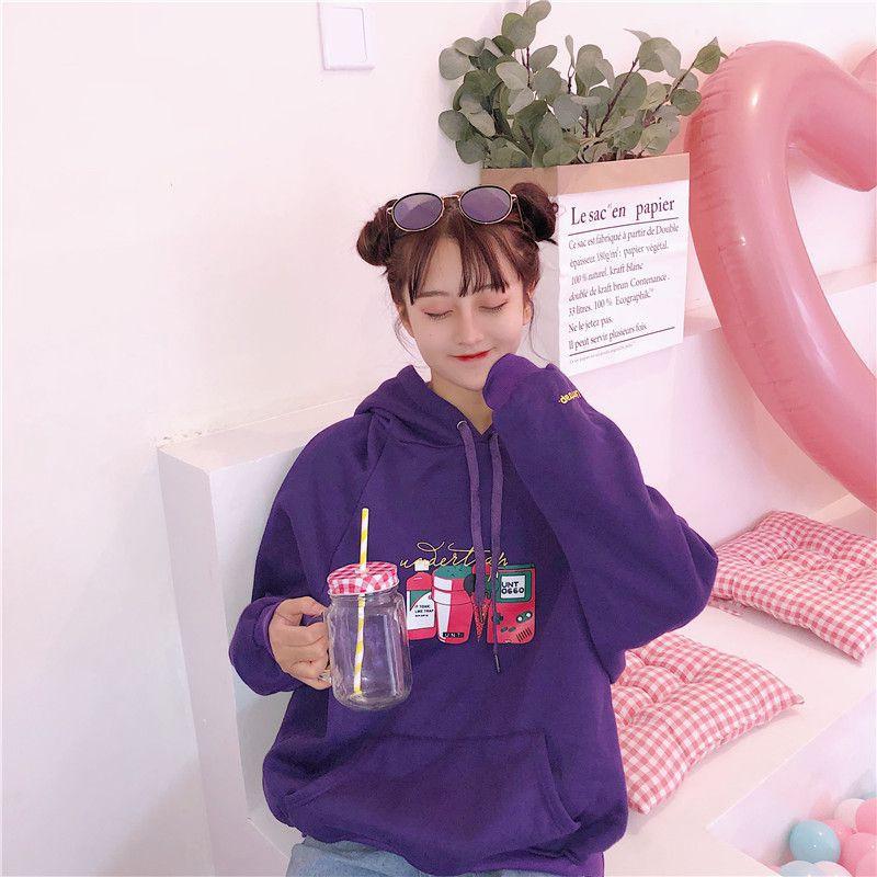 Áo hoodie dáng rộng in họa tiết hoạt hình đáng yêu cho nữ