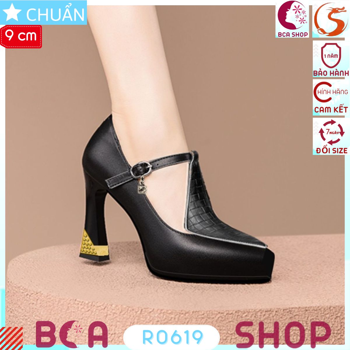 Giày nữ màu đen gót cao bọc kim loại 9p RO619 ROSATA tại BCASHOP sang trọng lại tôn dáng, tôn chân và tôn chiều cao