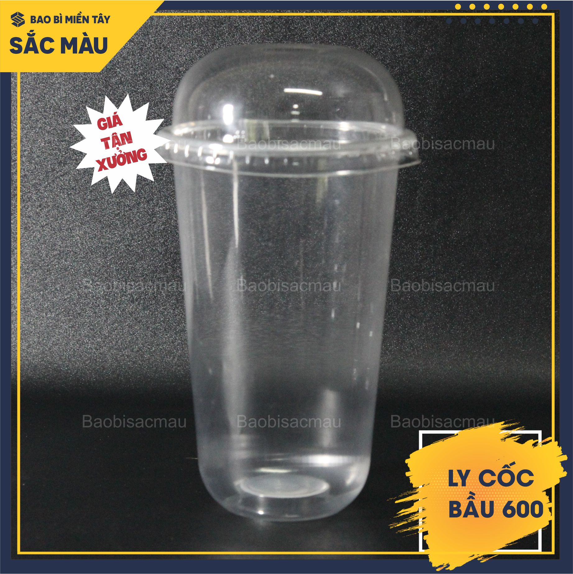 Sỉ 50 cốc nhựa/ ly nhựa đáy bầu 600ml kèm nắp