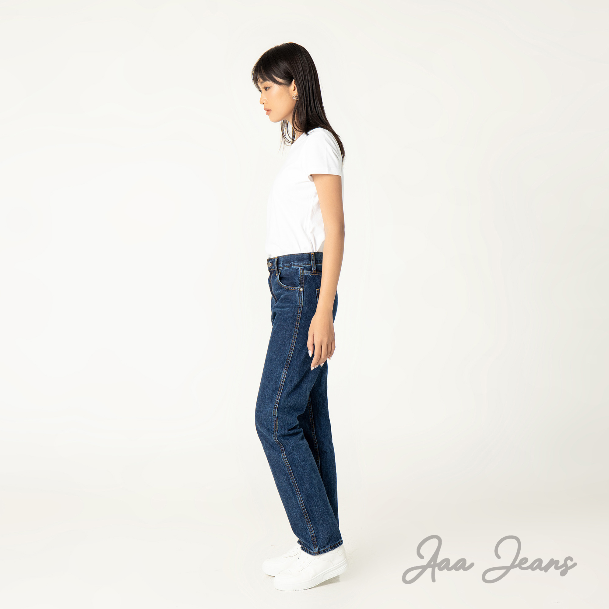 Quần jean ống đứng nữ lưng cao classic straight Aaa Jeans