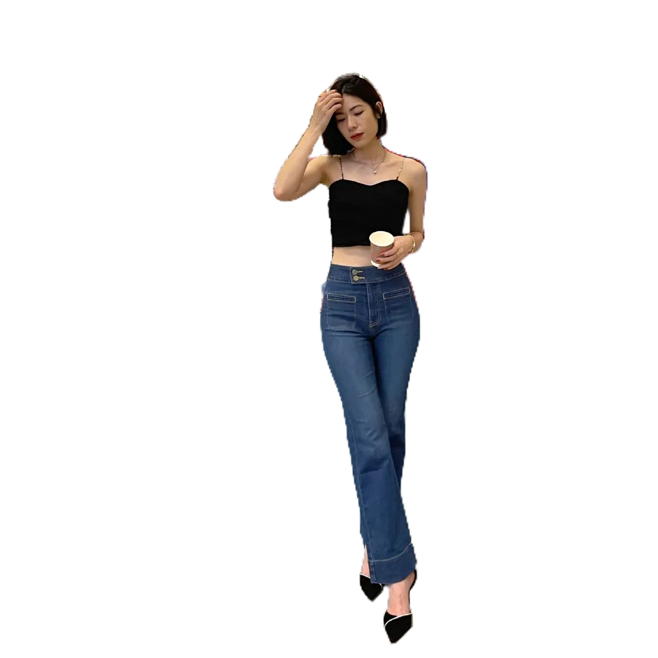 Quần jean nữ Ống Rộng SJP06 Quần bò gấu Bản To, quần bò Baggy nữ phom Suông chất jeans Co Giãn, thương hiệu Samma Jeans - BLUE