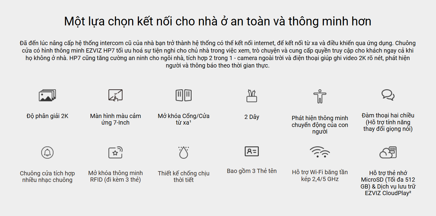 CAMERA CHUÔNG CỬA TÍCH HỢP MÀN HÌNH 7 INCH EZVIZ HP7 3MP - MỞ CỬA TỪ XA, ĐÀM THOẠI, TÍCH HỢP NHẠC CHUÔNG